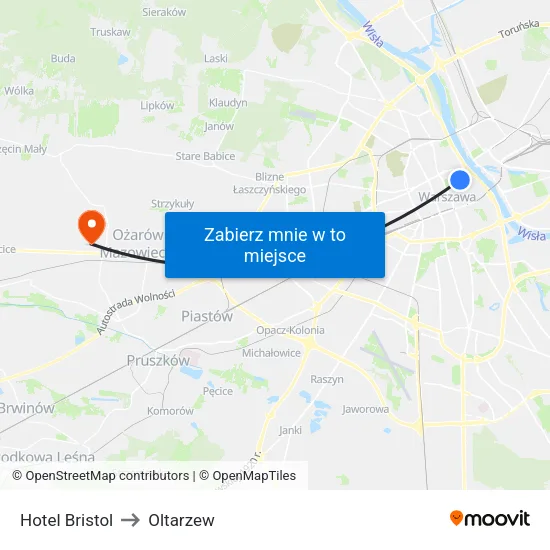 Hotel Bristol to Oltarzew map