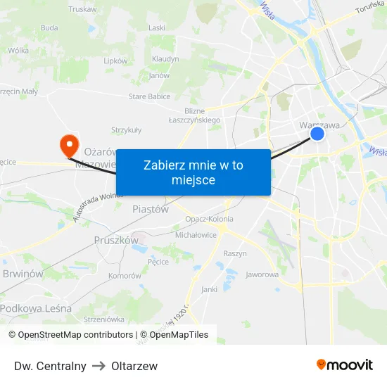 Dw. Centralny to Oltarzew map