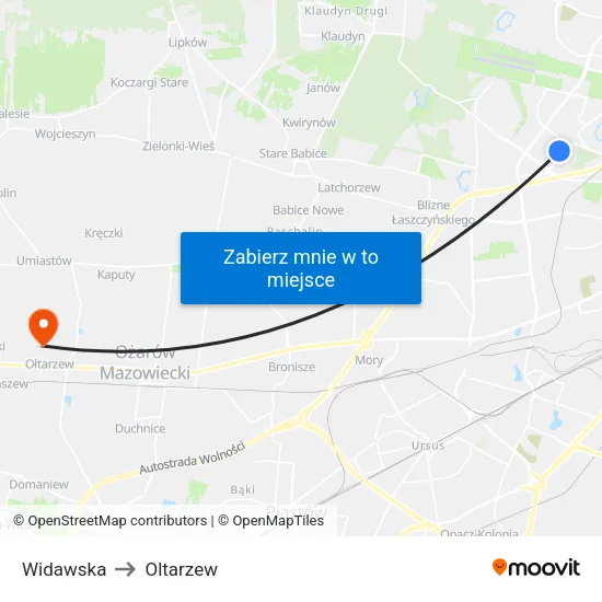 Widawska to Oltarzew map