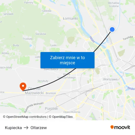 Kupiecka to Oltarzew map