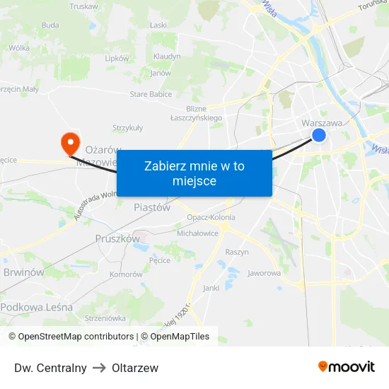 Dw. Centralny to Oltarzew map