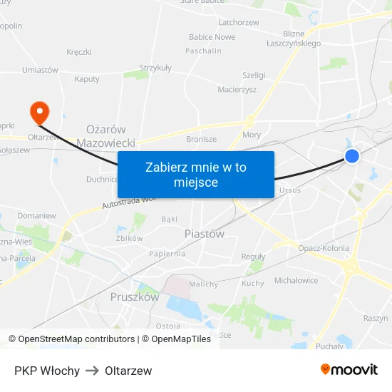 PKP Włochy to Oltarzew map