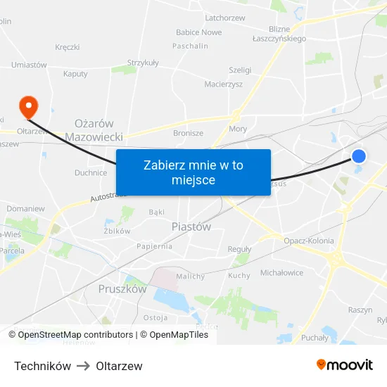 Techników to Oltarzew map