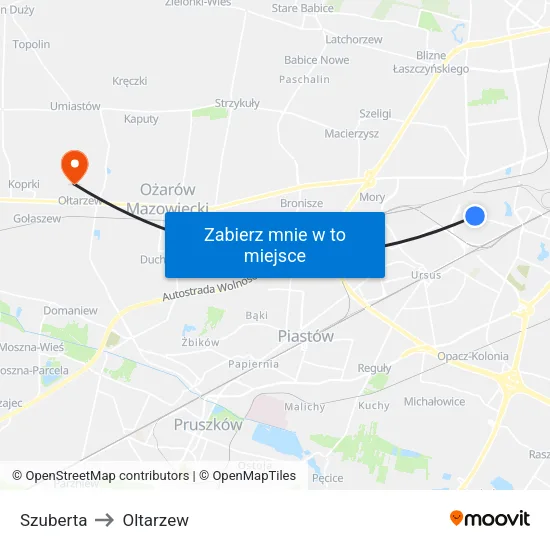 Szuberta to Oltarzew map