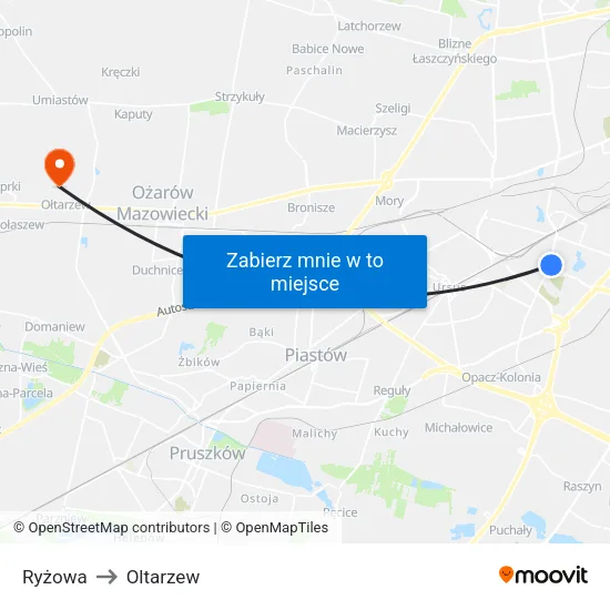 Ryżowa to Oltarzew map