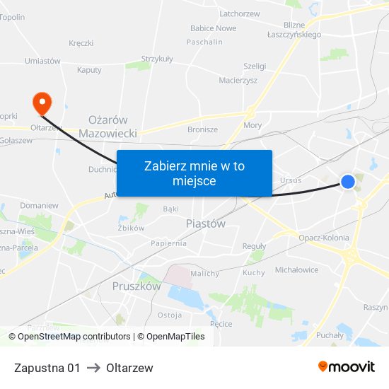 Zapustna 01 to Oltarzew map