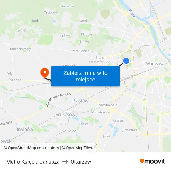 Metro Księcia Janusza to Oltarzew map