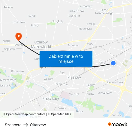 Szancera to Oltarzew map