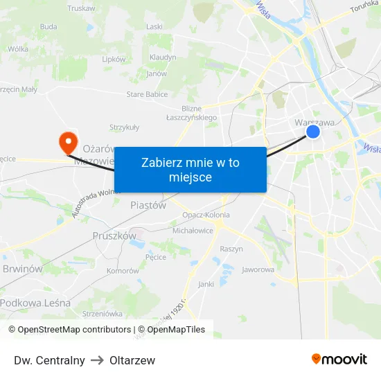 Dw. Centralny to Oltarzew map