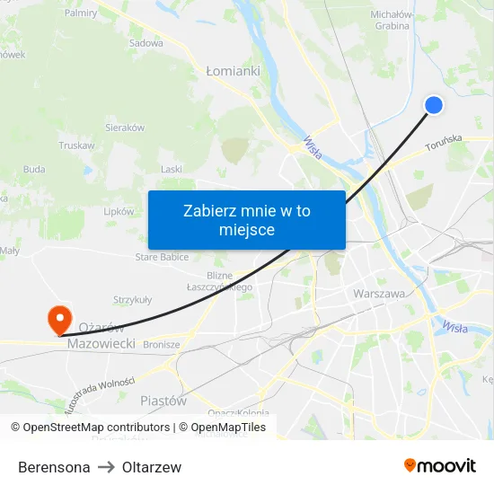 Berensona to Oltarzew map