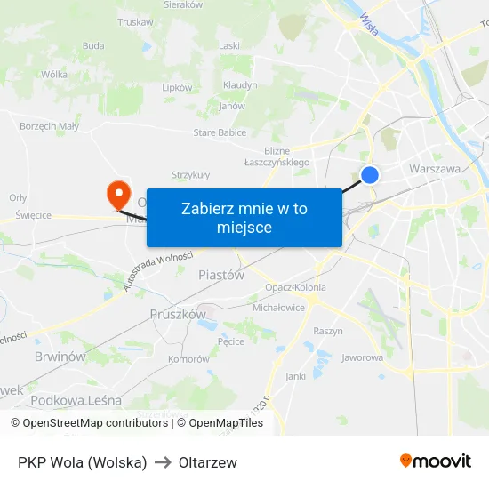 PKP Wola (Wolska) to Oltarzew map