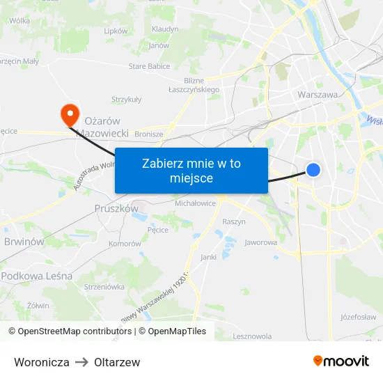 Woronicza to Oltarzew map