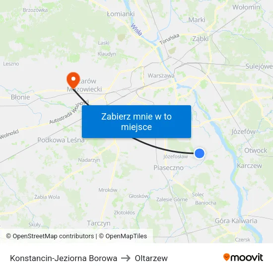 Konstancin-Jeziorna Borowa to Oltarzew map