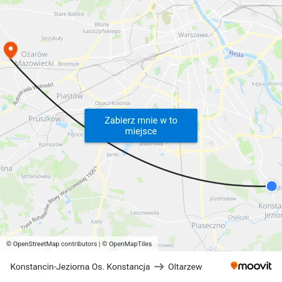 Konstancin-Jeziorna Os. Konstancja to Oltarzew map