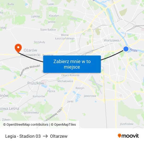 Legia - Stadion 03 to Oltarzew map