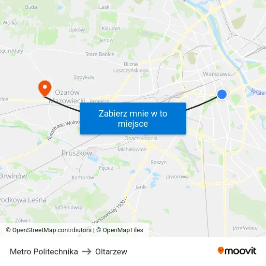 Metro Politechnika to Oltarzew map