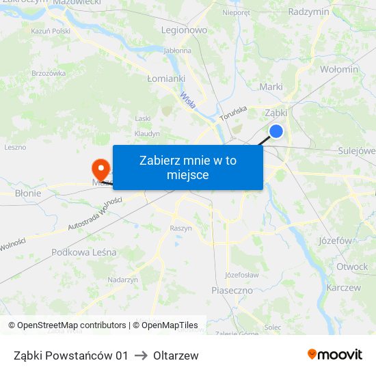 Ząbki Powstańców 01 to Oltarzew map