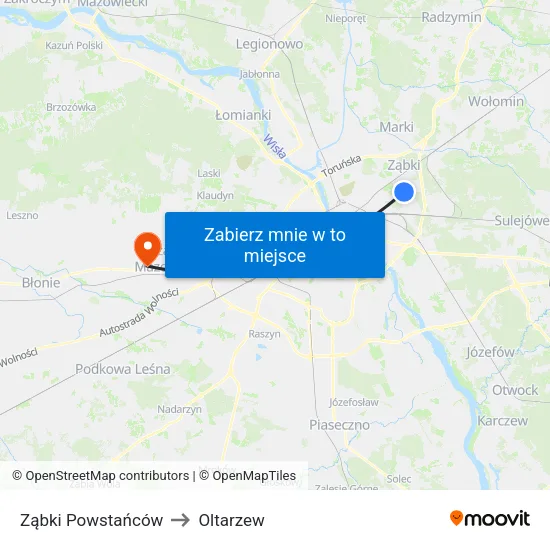 Ząbki Powstańców to Oltarzew map