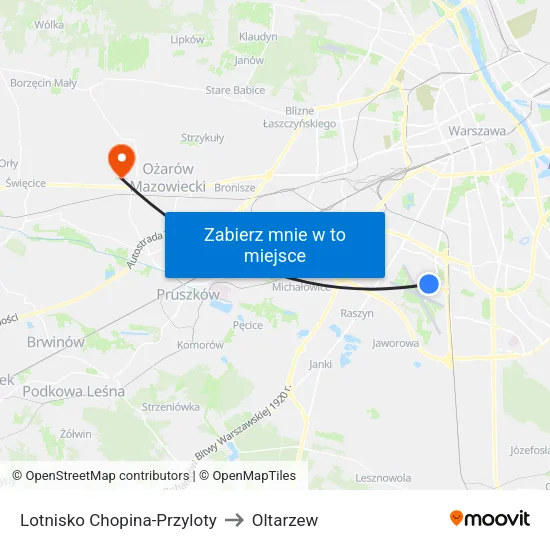 Lotnisko Chopina - Przyloty to Oltarzew map