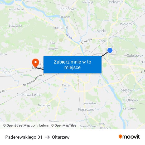 Paderewskiego 01 to Oltarzew map