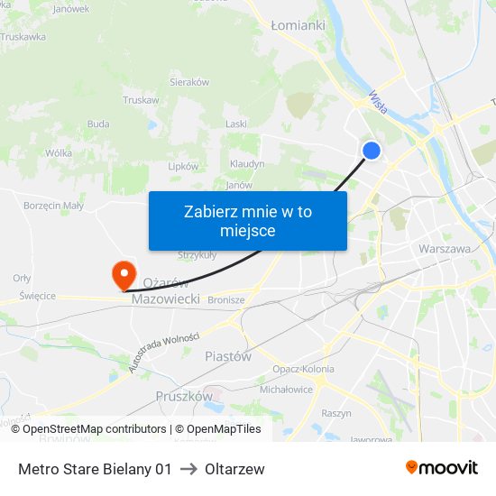 Metro Stare Bielany 01 to Oltarzew map