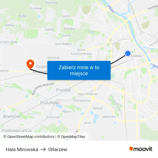 Hala Mirowska to Oltarzew map