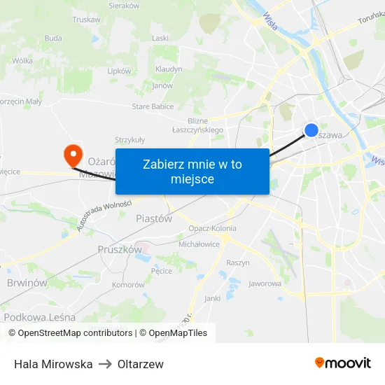 Hala Mirowska to Oltarzew map