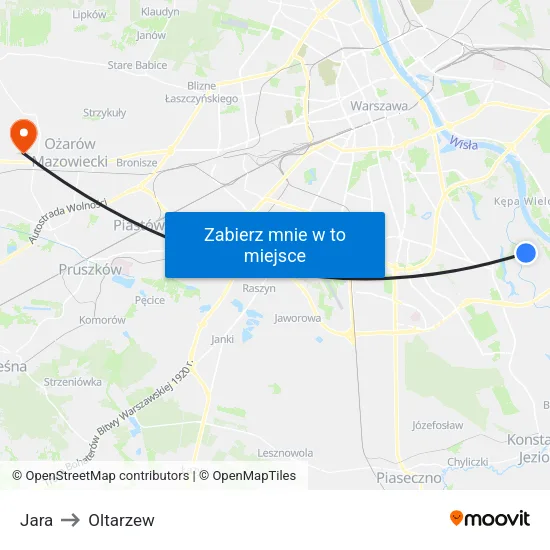 Jara to Oltarzew map