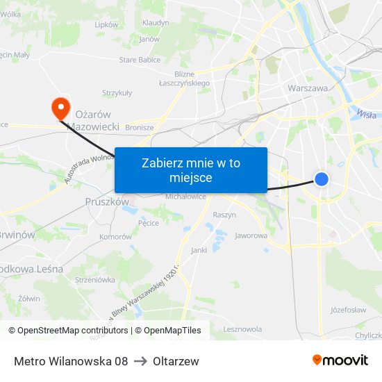 Metro Wilanowska to Oltarzew map