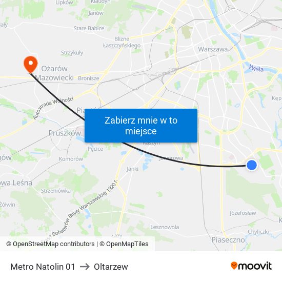 Metro Natolin to Oltarzew map