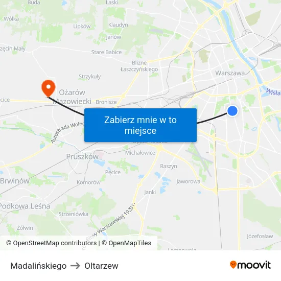 Madalińskiego to Oltarzew map