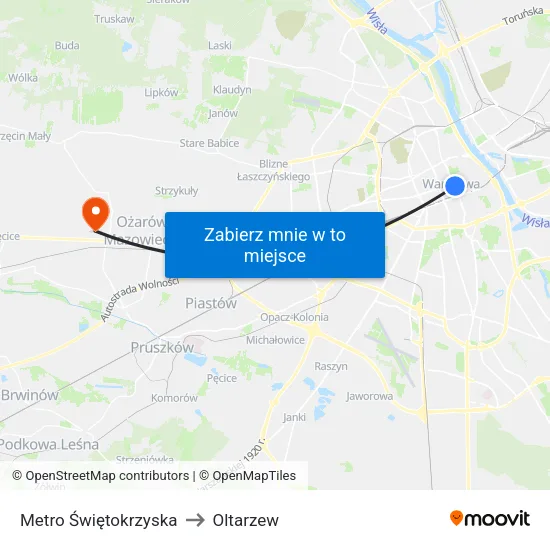 Metro Świętokrzyska to Oltarzew map