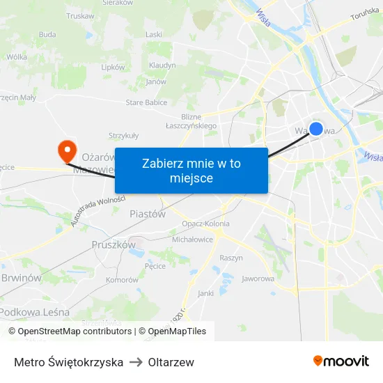 Metro Świętokrzyska to Oltarzew map