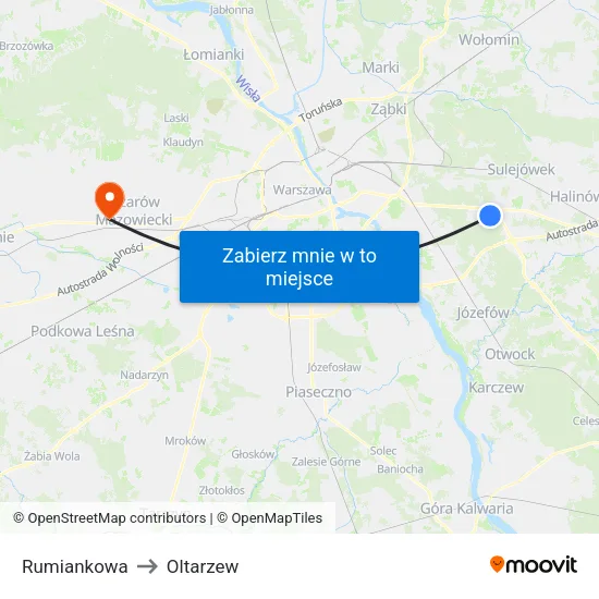 Rumiankowa to Oltarzew map