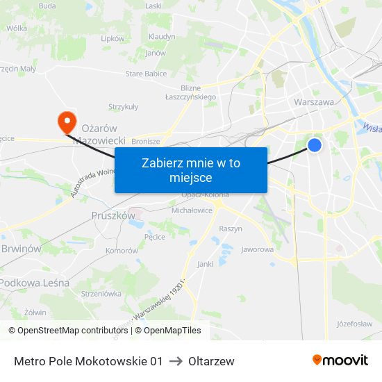 Metro Pole Mokotowskie 01 to Oltarzew map