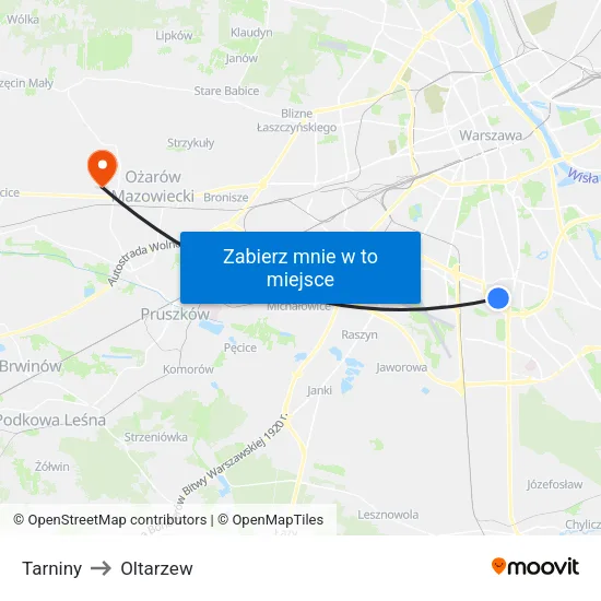 Tarniny to Oltarzew map