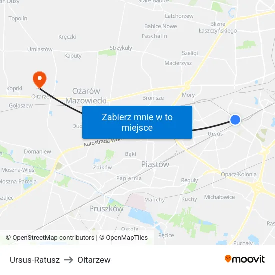 Ursus - Ratusz to Oltarzew map