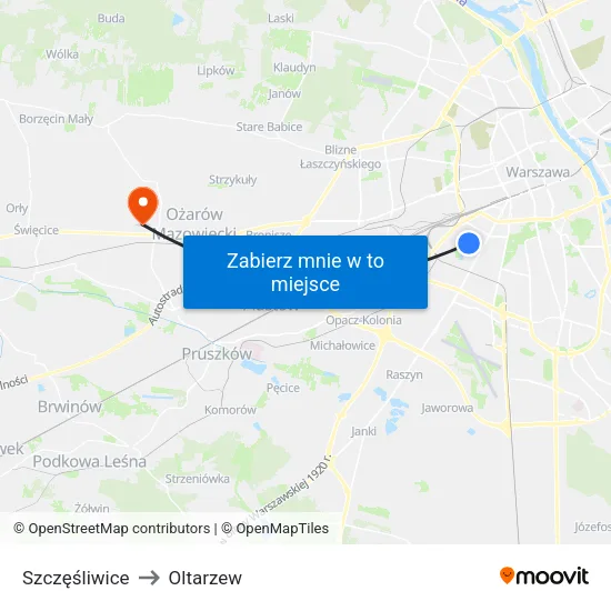Szczęśliwice to Oltarzew map