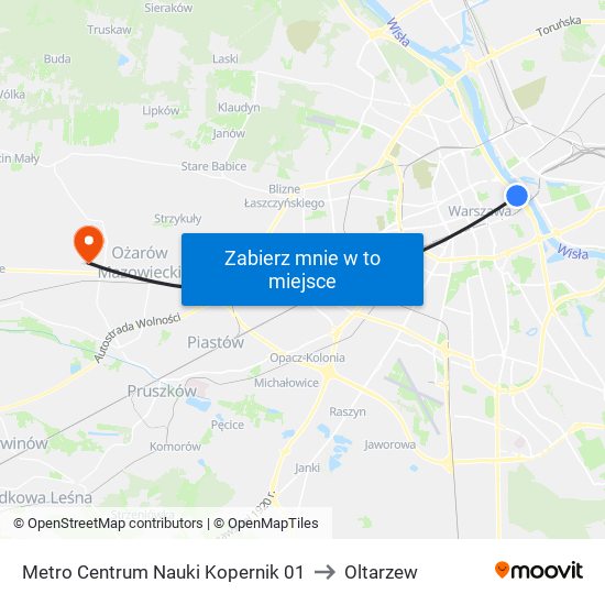 Metro Centrum Nauki Kopernik 01 to Oltarzew map