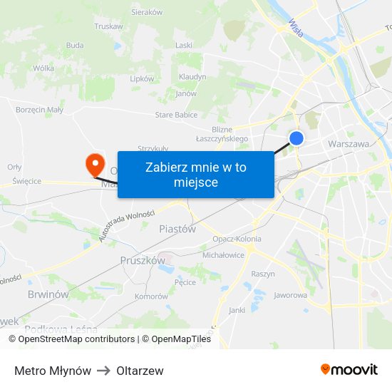 Metro Młynów to Oltarzew map