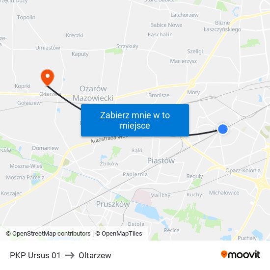 PKP Ursus 01 to Oltarzew map
