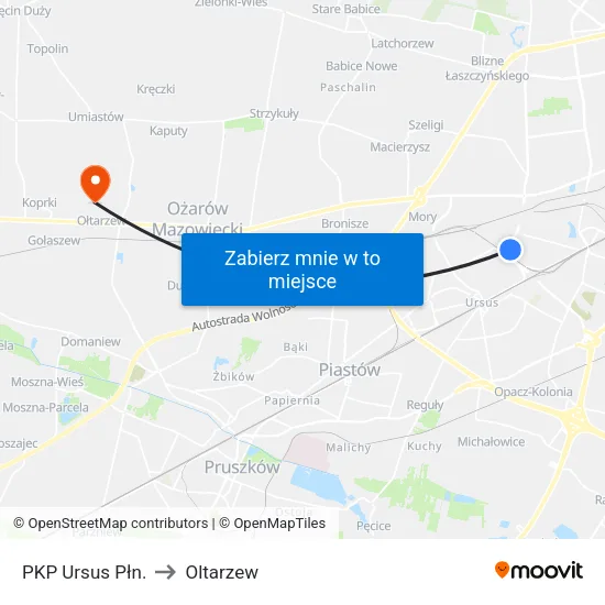 PKP Ursus Płn. to Oltarzew map