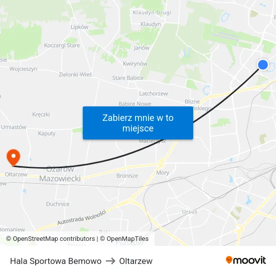 Hala Sportowa Bemowo to Oltarzew map