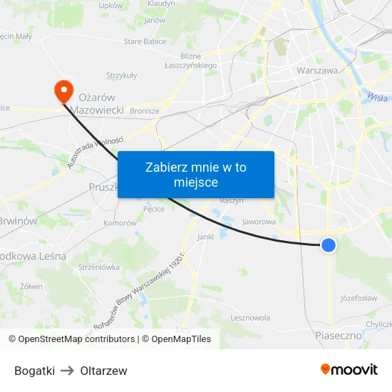 Bogatki to Oltarzew map