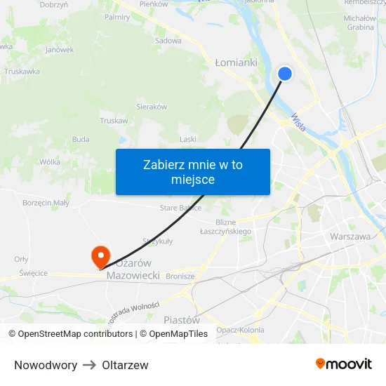 Nowodwory to Oltarzew map