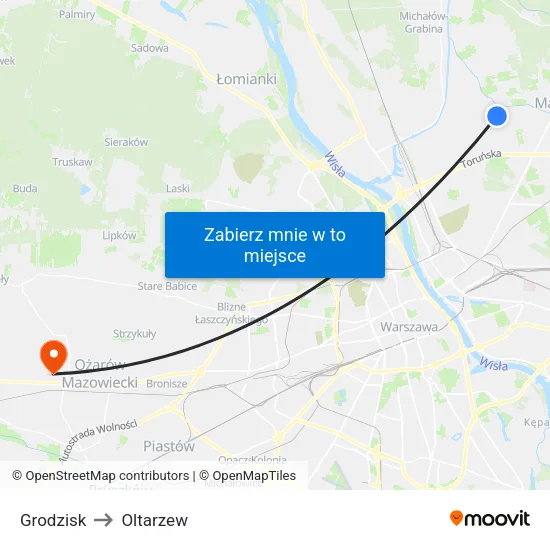 Grodzisk to Oltarzew map