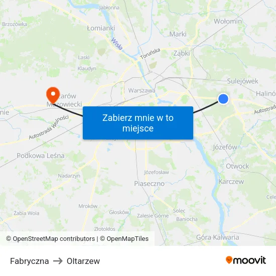 Fabryczna to Oltarzew map