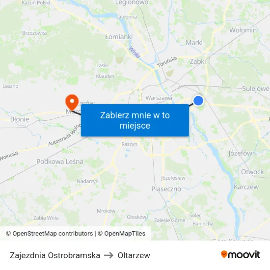 Zajezdnia Ostrobramska to Oltarzew map