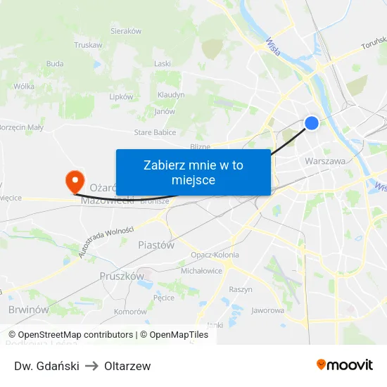 Dw. Gdański to Oltarzew map