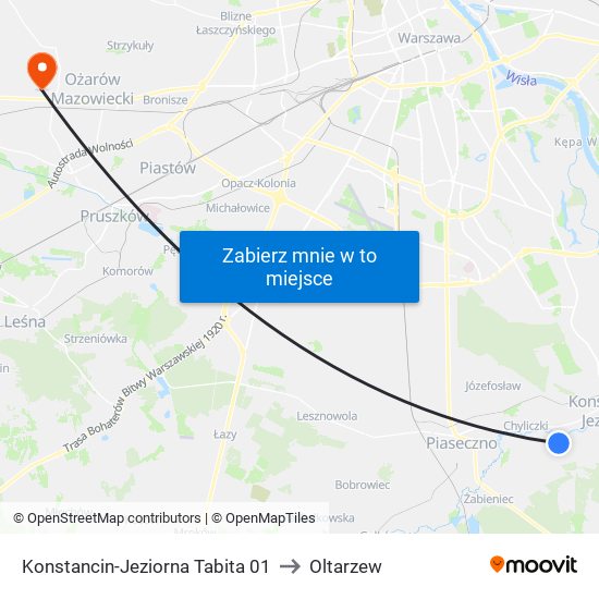 Konstancin-Jeziorna Tabita 01 to Oltarzew map